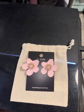 J. Crew Light Pink Flower Cluster Earrings with Gold Accents